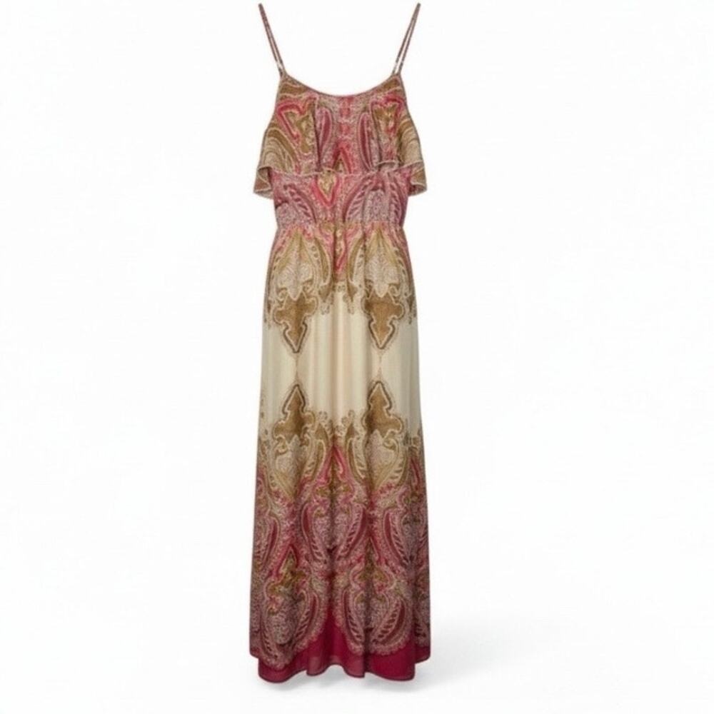 Rue21 pink and tan chiffon maxi dress size small S B140